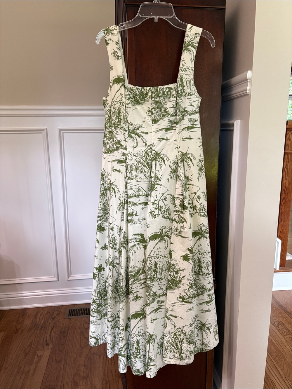 Lands' End White Sundress with Green Palm Print
